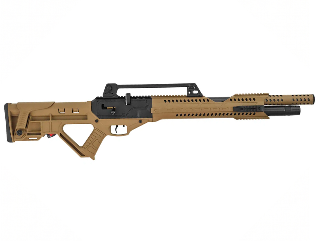 Rifle deportivo de aire PCP Hatsan Invader Auto semiautomático en color FDE con cañón silenciado QuietEnergy y culata táctica.