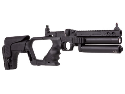 Pistola y rifle de aire PCP Hatsan Jet II con doble cilindro, culata desmontable y riel picatinny para accesorios.