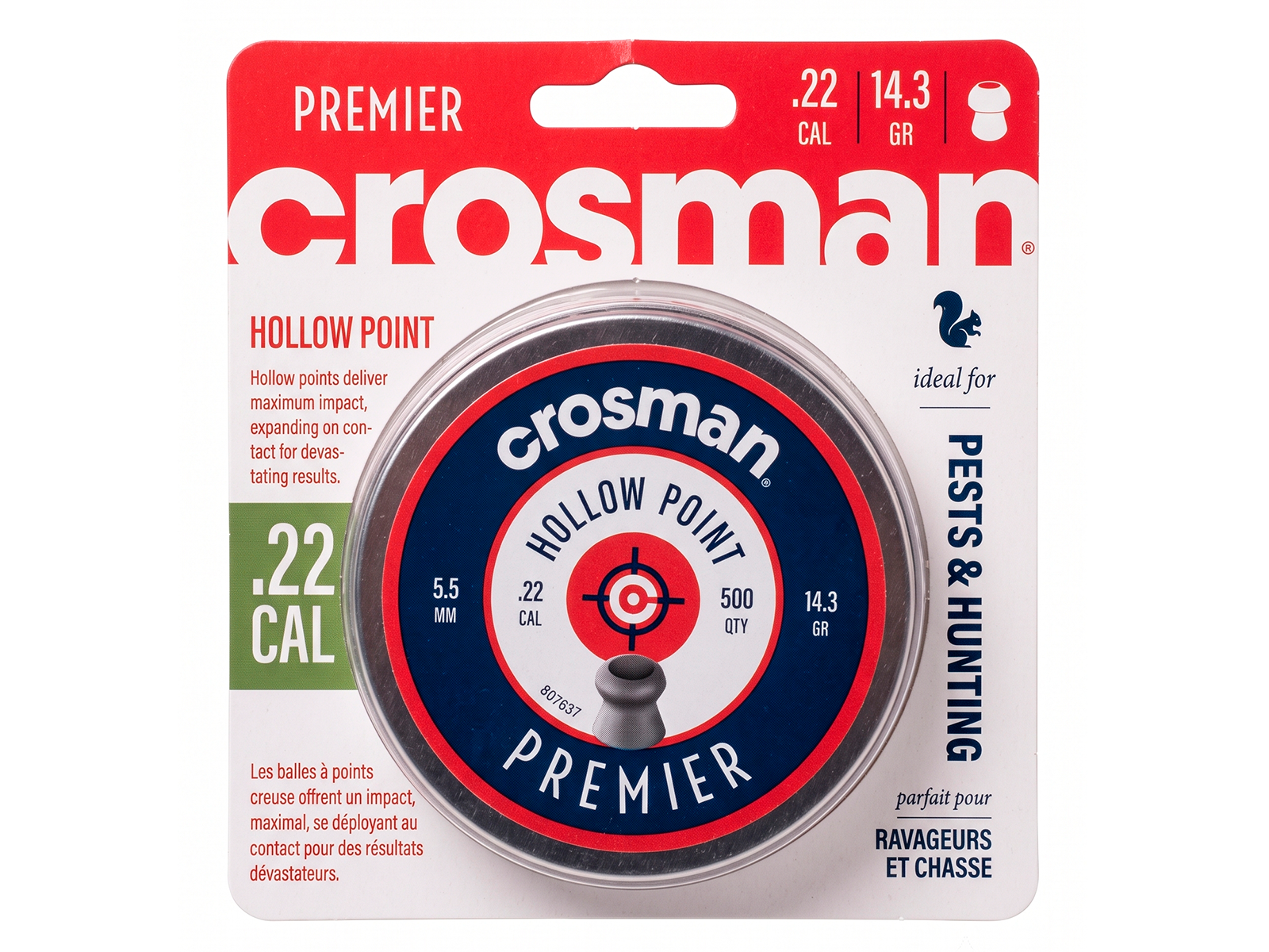 Lata de diabolos Crosman Hollow Point Premier 5.5mm 500 piezas