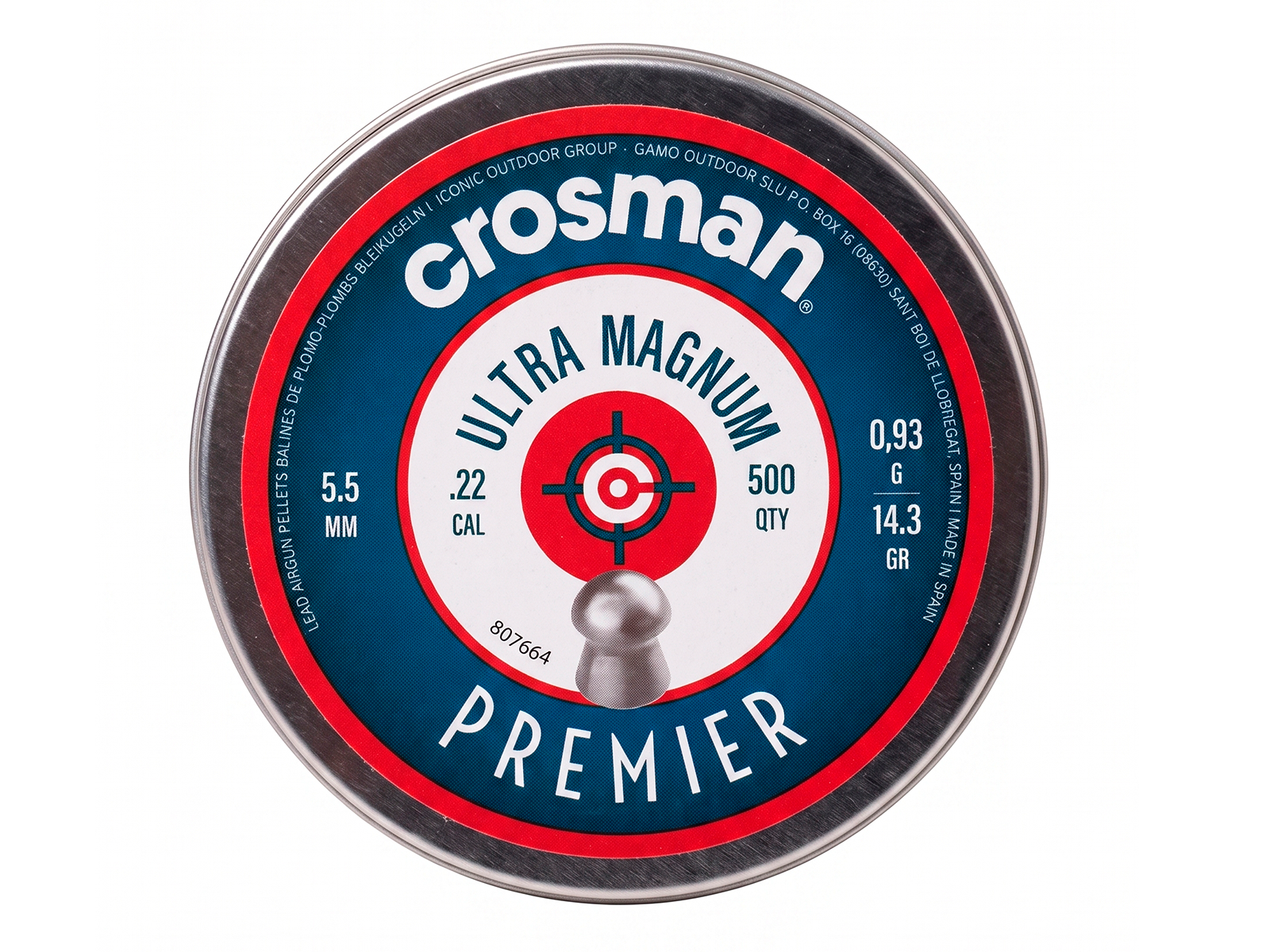 Lata de diabolos Crosman Premier Ultra Magnum calibre 5.5mm 500 piezas