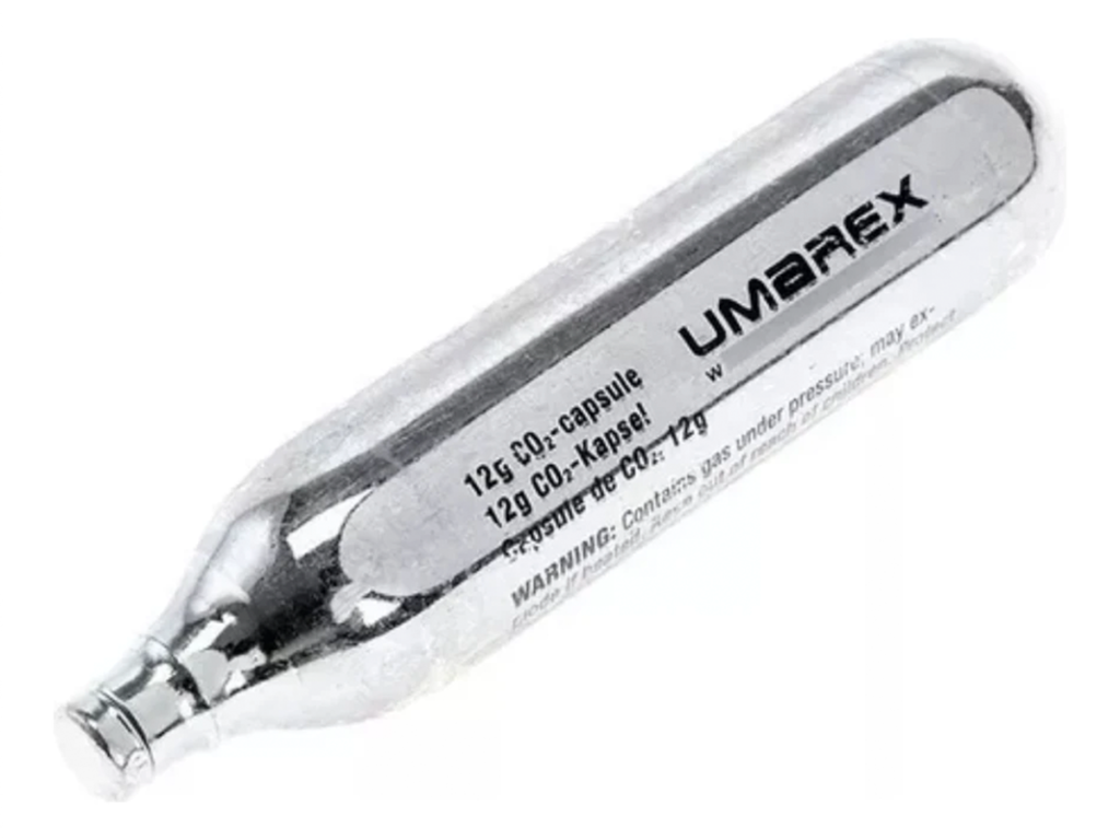 tanque cilindro de gas CO2 Umarex de 12 gramos para pistolas y rifles deportivos de aire.